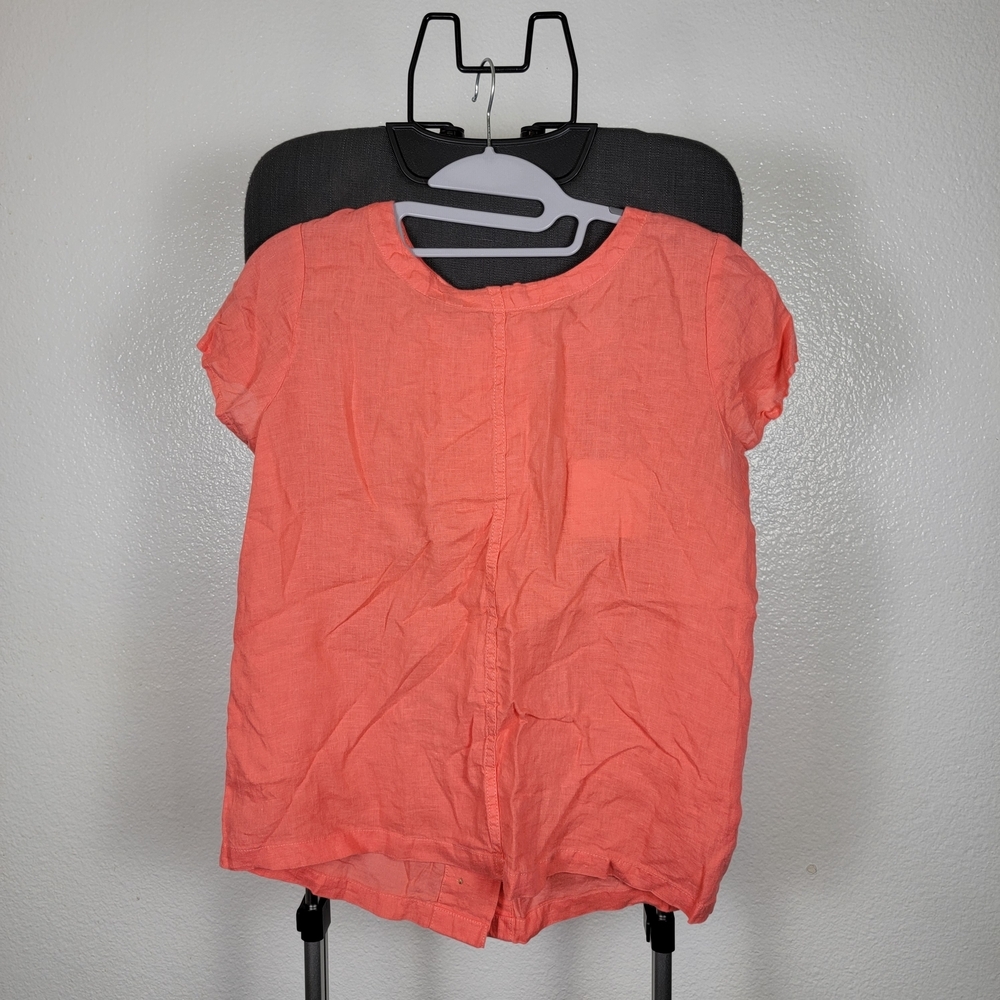C&C‎ California Orange Scoop Neck Short Sleeve Button Back Linen Top size XS
